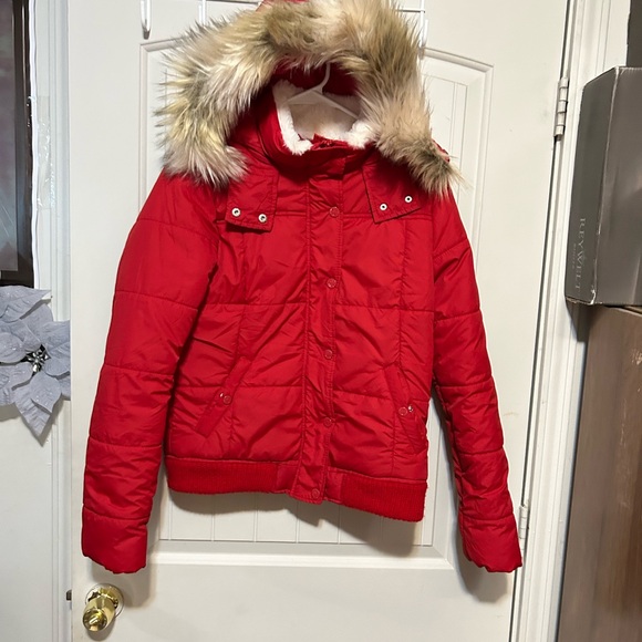 Aeropostale Red Puffer Jacket with Faux Fur - Picture 3 of 5